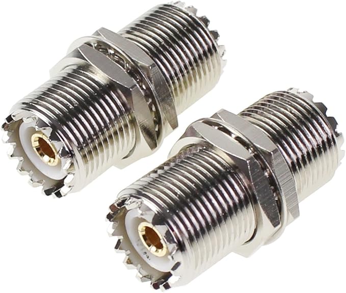 UHF Connector Female Nut Bulkhead Panel Mount to SO239 Jack Coaxial Coax Cable Adapter Plug for PL-259 (Pack 2pcs)