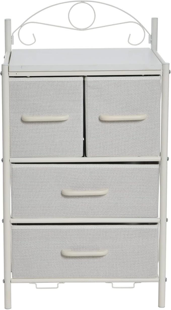 Household Essentials Victoria Dresser Nightstand Storage Organizer with 4 Drawers Metal Frame and Scandinavian White Top