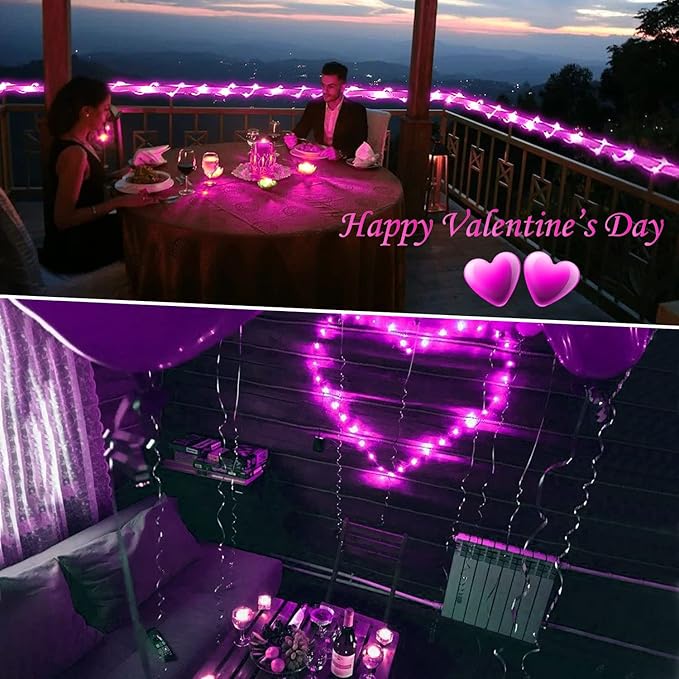 JMEXSUSS 2 Pack Pink Battery Operated Lights Outdoor Waterproof, Each 33ft 100 LED Rope Lights Battery Powered String Lights, 8 Modes Pink Fairy Lights for Valentines Party Garden Decoration