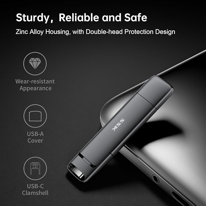 SSK 1TB USB C Thumb Drive up to 1000MB/s,Fast Flash Dual Drive,External Portable SSD Drive Type C+USB A 3.2 Gen 2 Flash Drive,USB C Memory Stick for iPhone 15/PS4/Android Phone/Tablet/Windows/Mac