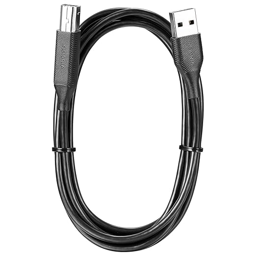 INSIGNIA USB Cables, 20Gbps High-Speed Charging & Data Sync, Braided Nylon, Compatible with MacBook, Laptop, iPhone, iPad, Android (6 ft (Black), USB to USB-B Printer Cable)