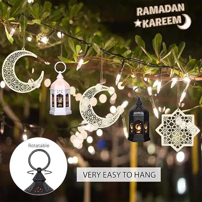 LLQ Ramadan Lanterns (5-12pcs) - Mini Lanterns Decorative Lights - Ramadan Gifts & Table Centerpiece, Eid Mubarak Decorations, Black
