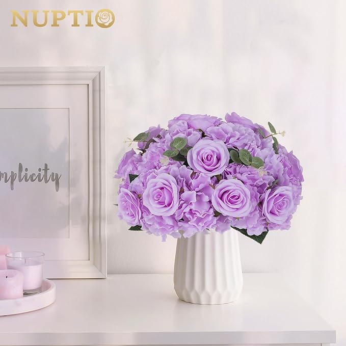 NUPTIO Flower Balls Flowers for Centerpieces: 10 Pcs 15.7 inch Diam Light Purple Artificial Rose Fake Flower Ball Arrangement Bouquet Wedding Centerpieces for Tables Wedding Centerpiece Decorations