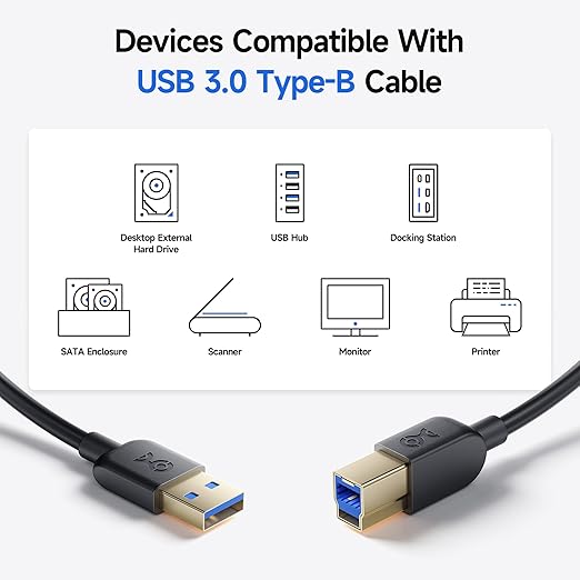 Cable Matters 2-Pack 5Gbps USB 3.0 Cable - 3ft, Short USB A to B Cable, USB3 Cord with Type-B 3.0 Connector for Hard Drive Enclosure/Built-in Hub and More, Black