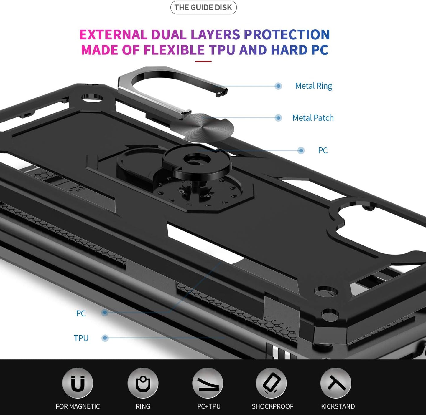 LeYi Samsung Galaxy A32 5G Phone Case, [2 Pack] Tempered Glass Screen Protector, Military-Grade Ring Kickstand Case