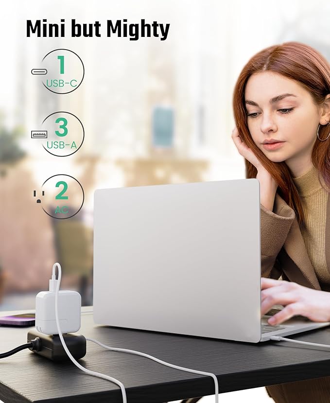 SUPERDANNY Power Strip with USB, 9.8ft Mini Desktop Charging Station with 2 Wide-Spaced Outlets & 4 USB Ports, Portable Flat Plug Extension Cord for Travel, Dorm, Room, Home Office Essentials, Black
