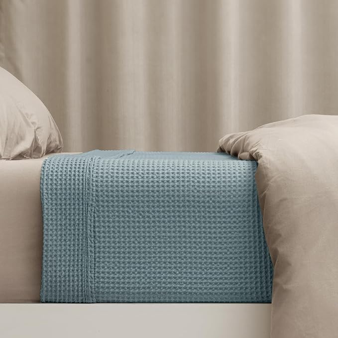 PHF 100% Cotton Waffle Weave Blanket Queen Size for Bed,Snag Proof Lightweight Breathable Moisture-Wicking Throw for Couch,Great for Layering in Cold Weather,Machine Washable, Home Decor Gift-Ocean