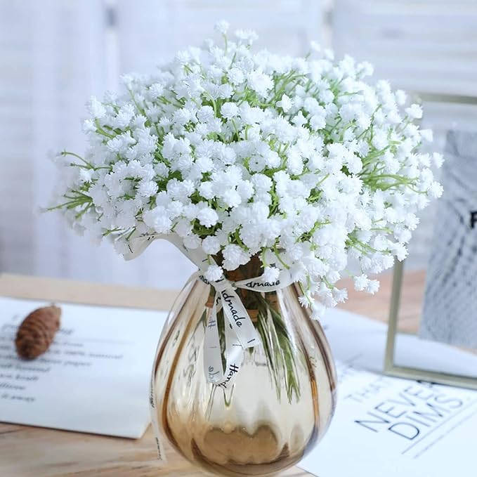 N&T NIETING Babys Breath Artificial Flowers Bulk White, 30Pcs Real Touch Faux Gypsophila Bouquets for Wedding Arch, Event Decor, Party Centerpieces, DIY Floral Arrangements, White