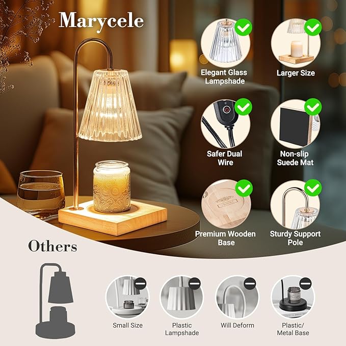 Marycele Candle Warmer with Timer, Vintage Amber Nightstand Candle Warming Lamp for Home Room Decor, Dimmable Wax Warmer for Jar Candles, Wedding Registry Gifts for Women Couples 2025