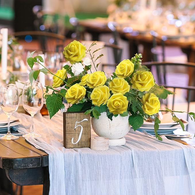 JOYLEX Artificial Flowers Realistic Roses, 25pcs Real Looking Fake Roses with Stem for DIY Wedding Bouquets Centerpieces Bridal Shower Party Home Romantic Decorations (Yellow)