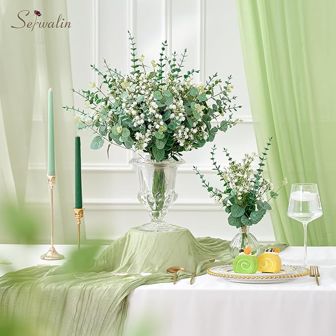 Serwalin 50 Pcs Mixed Artificial Eucalyptus Stems,Babys Breath Artificial Flowers Bulk with Faux Eucalyptus Leaves Greenery Stems for Wedding DIY Bouquets Floral Arrangement Home Decor