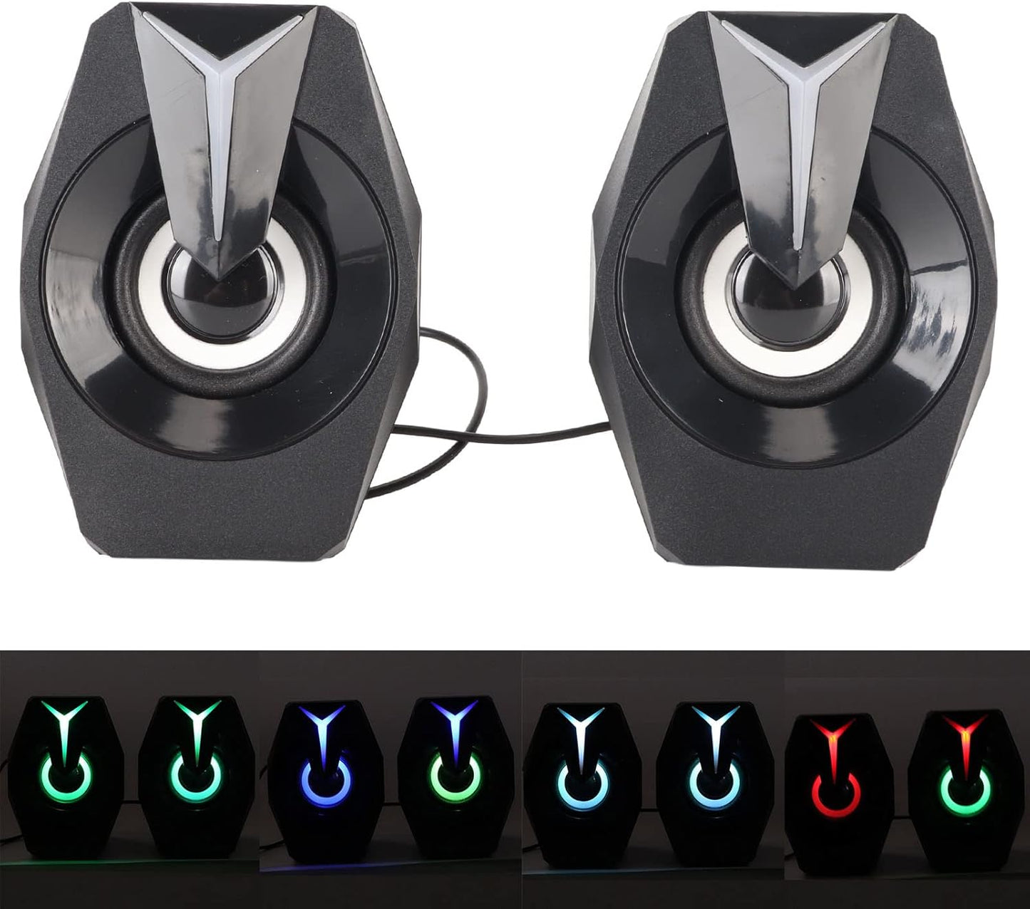 Yunseity USB Powered Speaker, HiFi Stereo Sound, Wired USB Desktop Speaker with RGB Lights (Black)