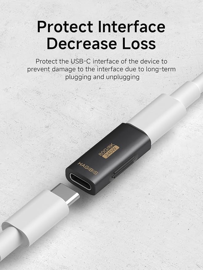 Hagibis 240W 80Gbps 8K@60Hz USB C Adapter, USB-C Female to Female Adapter, USB4 Connecter for Thunderbolt 5/4/3, Laptop, Switch, Dock, Mac, Tablet, iPhone 16 15 Pro Max (TUA07)