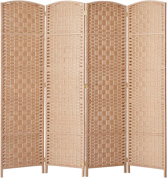 Rose Home Fashion Room Divider, 6 ft Tall Room Dividers and Folding Privacy Screens, 16in Privacy Screen 4 Panel Natural Space Temporary Wall Foldable Partition Separation