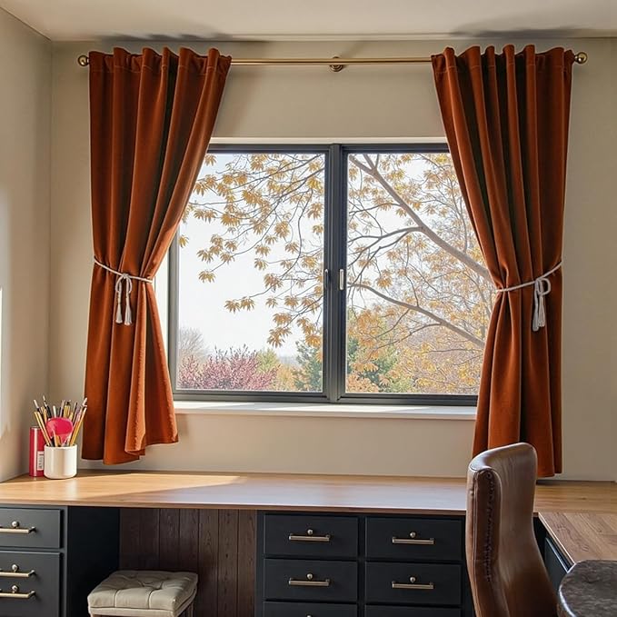 Lazzzy Velvet Blackout Curtains Thermal Insulated Room Window Drapes Super Soft Luxury Curtains for Living Room Bedroom Rod Pocket 2 Panels, Burnt Orange, 52" W x 72" L