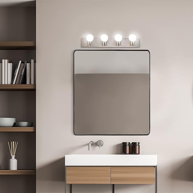 Design House 519298 Contemporary 4-Light Indoor Vanity Light Dimmable for Bathroom Bedroom Vanity Makeup, Satin Nickel