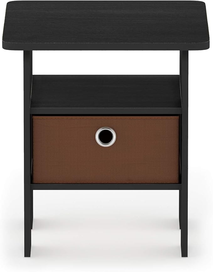 Furinno ANDREY Side Table, End Table, Night Stand with Open Shelves and Storage Bin, Bedside Table, for Living Room, Bedroom, Americano