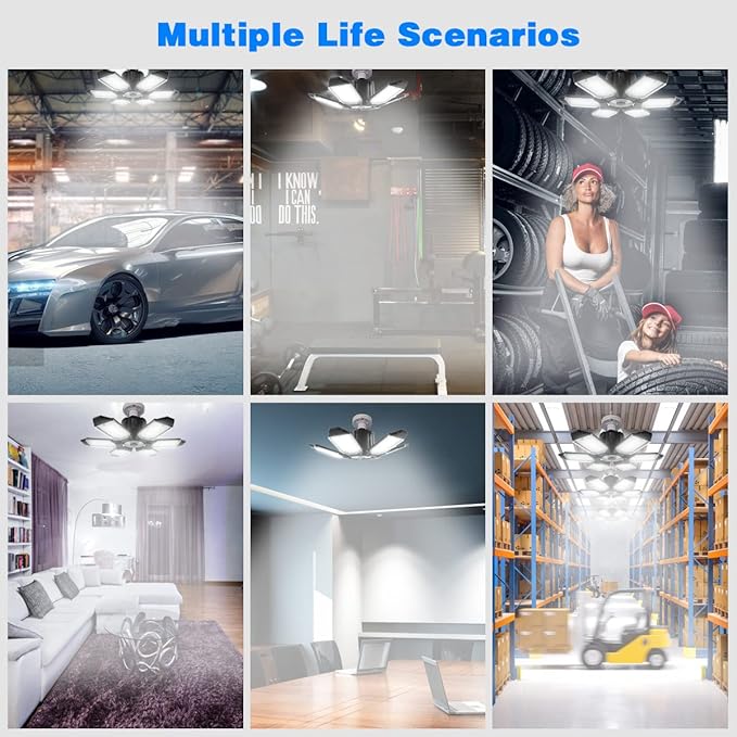 LED Garage Light - 160W LED Garage Ceiling Lights 16000LM Super Bright Garage Lighting with 6 Deformable Panels E26/E27 Screw in Led Shop Lights for Basement Workshop Warehouse Attic