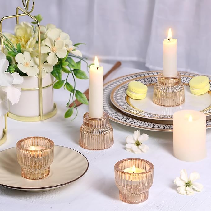 12pcs Gold Glass Candlestick Holders, Taper Candle Holders Tea Light Candle Holder for Wedding Centerpieces Table Decorations, Votive Candle Holders for Table Decor