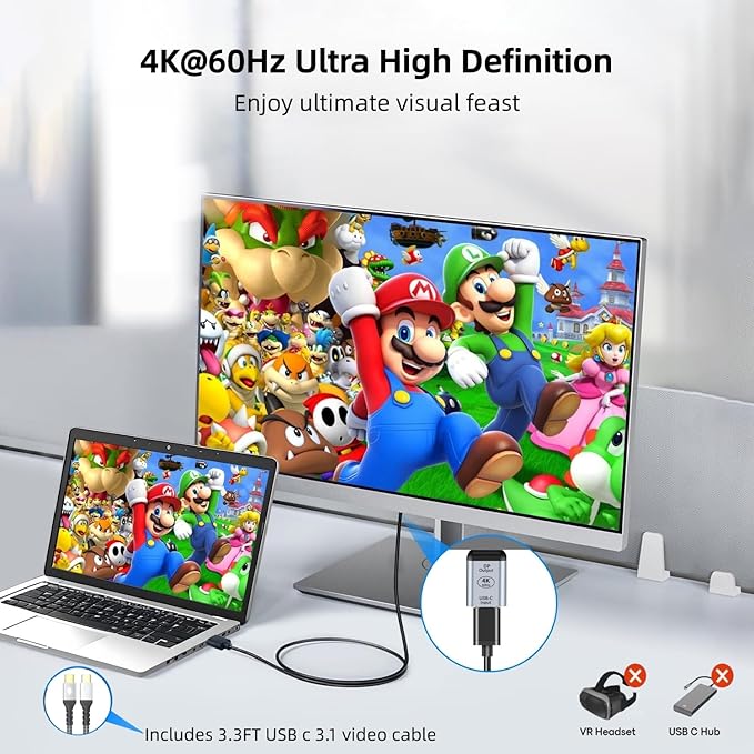 USB C to DisplayPort Adapter with USB Video Cable, 4K@60Hz Uni-Directional USB C Female to DP Male Adapter, Thunderbolt 4/3 to DP Converter Compatible with i-/Phone 17, Galaxy, MacBok Pro- 1 Pack