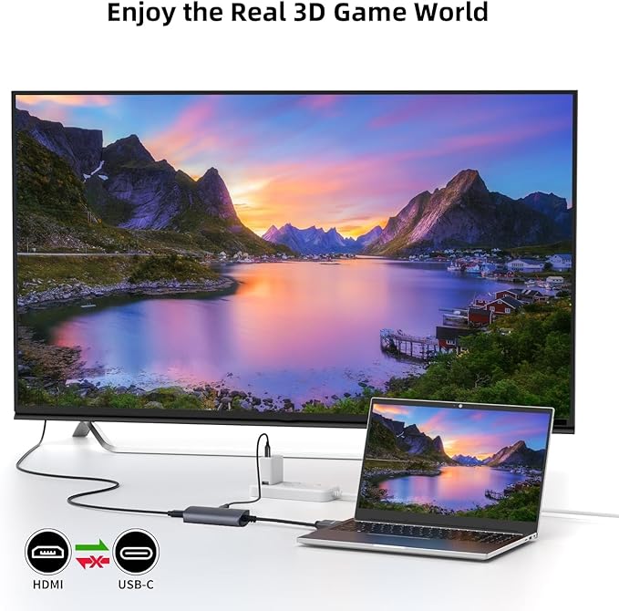 HDMI to USB C Adapter 4K60Hz, Unidirectional HDMI Male (Source) to USB C Female (Display) for Portable Monitor, AR Glasses XREA-L One/Air 2 Pro/VITURE Pro/Rokid, PS4/5, B0X, Switch, ROG Ally
