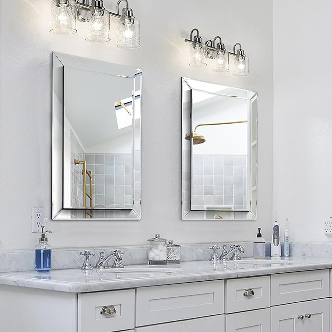 Pregaspor Frameless Bathroom Mirror - 20" x 30" Rectangular, Polished Beveled Edge for Washroom