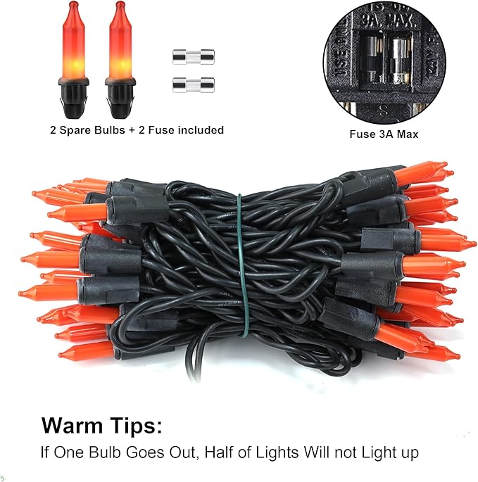 Brizled Orange Halloween Lights, 21.3ft 100-ct Incandescent Halloween String Lights Connectable, UL Certified Orange Light String, Black Wire Mini Light Set for Fall Season Holiday Thanksgiving Tree