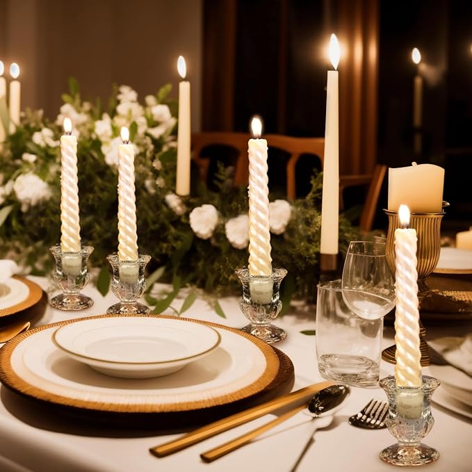 Foaincore 78 Pack Glass Candlestick Holders Bulk 2.5 Inch Taper Candle Holders Small Ritual Candle Stand Table Centerpieces for Wedding Christmas Valentine's Festival Party Dining Decorations (Clear)