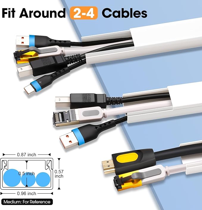 315in Cord Hider Kit, Paintable Cable Raceway, Cord Covers for Wires on Wall, Cord Hider for Wall Mount tv, tv Cable Hider Wall kit, Wire Covers for Cords, 20X L15.7in X W0.96in X H0.57in, White