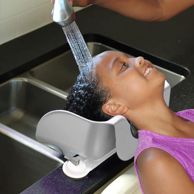 Shampoo Buddy Portable Hair Wash Basin for Children, Toddlers, Kids, Teens | Portable Shampoo Bowl for use on Bathtub or Sink (Light Grey)