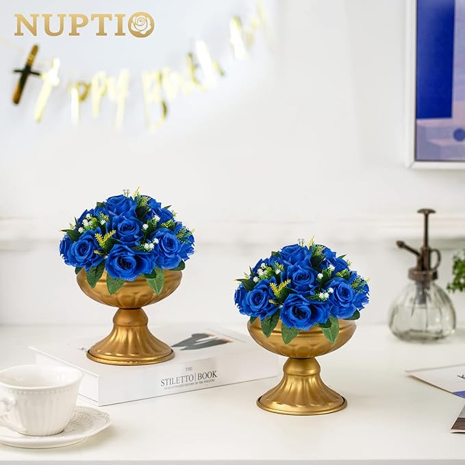 NUPTIO Flower Ball Arrangement Bouquet - 10 Pcs 9.5 inch Diameter Royal Blue Fake Flowers Roses Balls for Centerpieces Tables - Artificial Rose Arrangements for Wedding Centerpiece Table Decorations