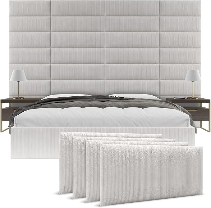 Vänt Upholstered Wall Panels - King/Cal King Size Wall Mounted Headboards - Ribbed Stone - Twin/King - Set of 4 Panels (Each Individual Panel 39"x11.5")