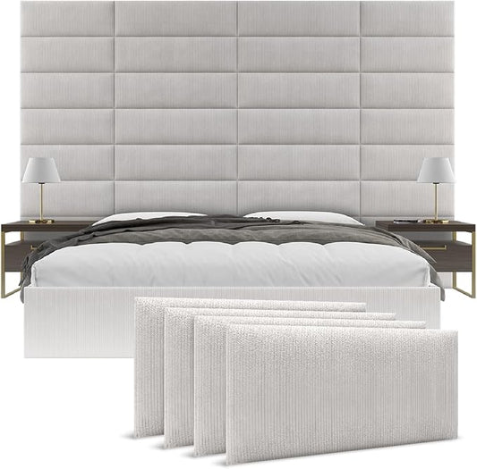 Vänt Upholstered Wall Panels - Queen/Full Size Wall Mounted Headboards - Ribbed Stone - Set of 4 Panels (Each Individual Panel 30"x11.5")