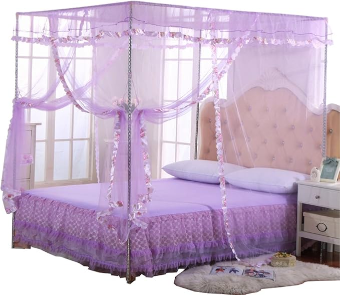 Twin Canopy Bed Curtains - 4 Corner Canopy for Beds, Bed Canopy for Girls Adults, Bedroom Home Decor (Twin Size, Purple)