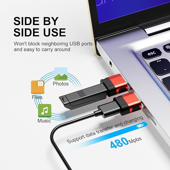 USB to USB C Adapter 6 Pack,USB Type C Adapter,USB A to C Adaptor,USBC Female USBA Male Converter for iPhone 16 15 14 13,MacBook,iPad,Car Play,Charger,Red