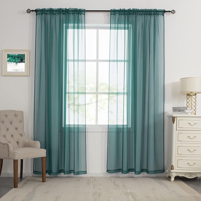 HUTO Christmas Dark Teal Green Sheer Curtains 72 inches Long for Bedroom Top Rod Pocket Sheer Window Panels Curtains for Nursery Living Room 52 by 72 Inch Length Set of 2