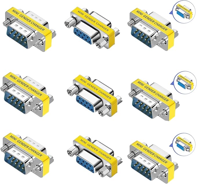 db9 Connector Null Modem Adapter，9-Pin Serial vga Adapter RS232 db9 Gender Changer,for Computer and Industrial Device Data Transfer(3(F-F)+3(M-F)+ 3(M-M))
