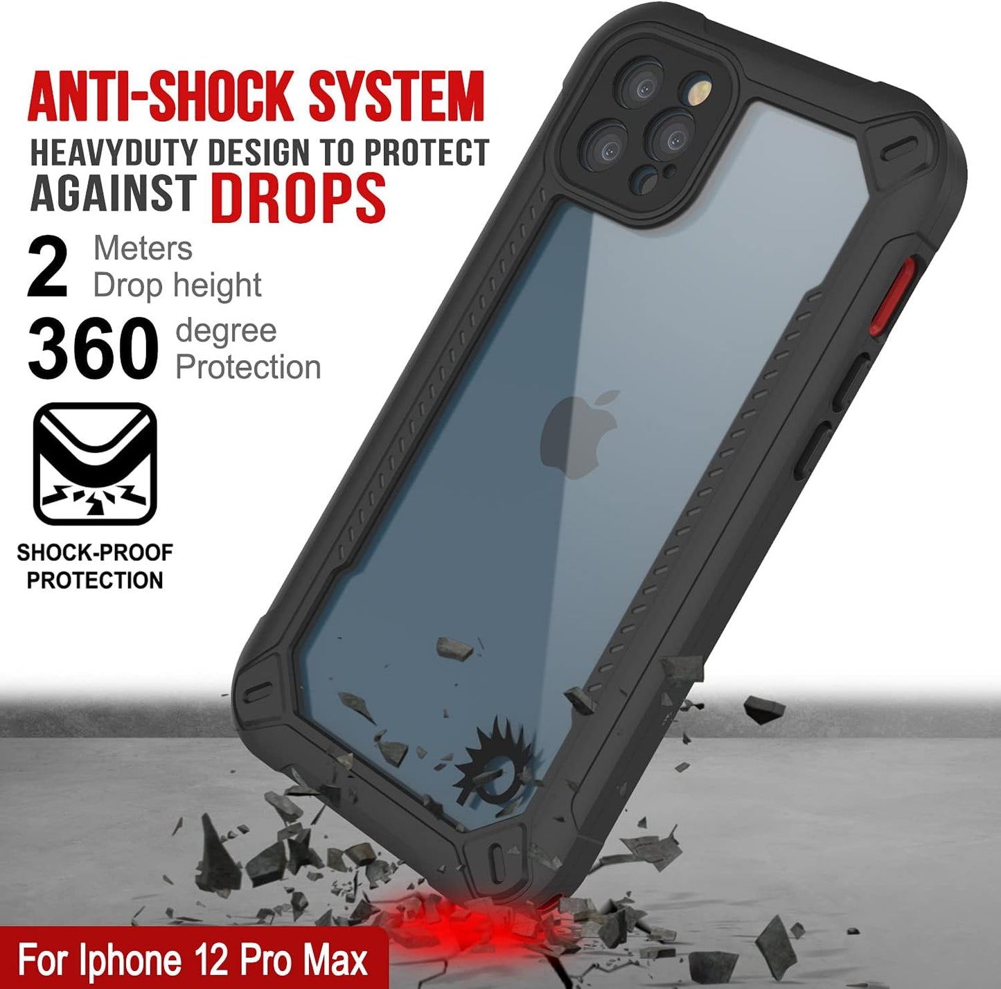 Punkcase Waterproof Case for iPhone 12 Pro Max [Maximus Series][Slim Fit][IP68 Certified] Clear Armor Cover with Screen