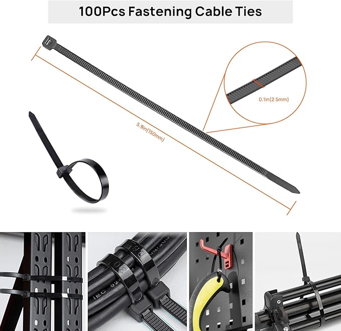 Cable Management Kit - 4 Cable Sleeve, 57 Self Adhesive Cable Clips, 12 Hanging Strips, 12 Cable Organizer Straps and 100 Fastening Cable Ties for TV Computer Under Desk (Black and White)