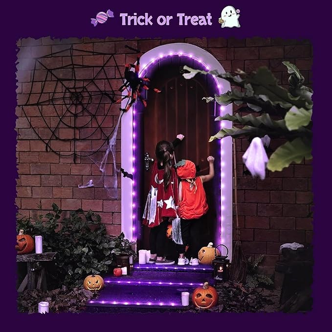 JMEXSUSS 2 Pack Purple Lights Battery Operated Halloween Lights Outdoor Waterproof, Each 33 ft 100 LED Battery Powered Rope Lights, Purple String Light with Remote for Balcony Garden Halloween Decor