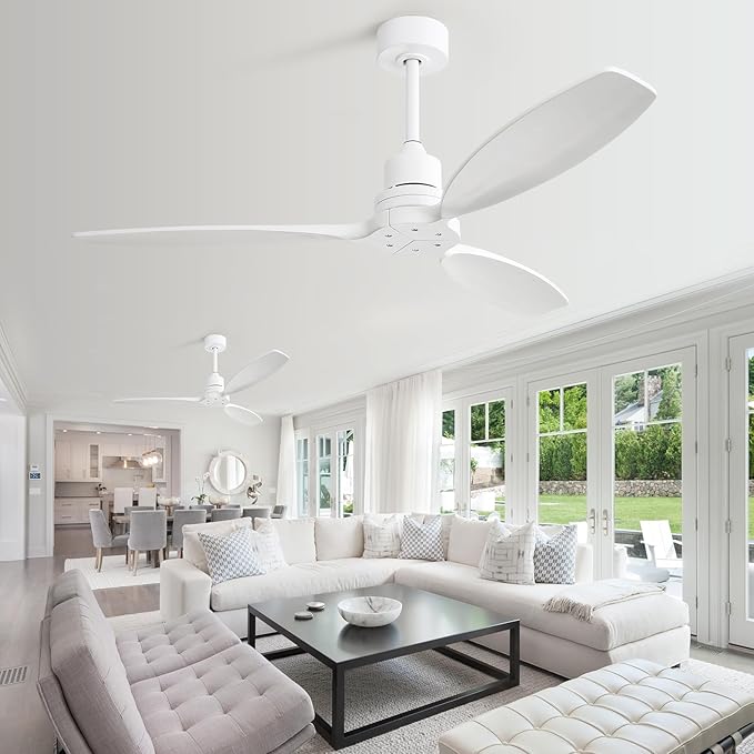 Sofucor Ceiling Fan without Lights, 52 Inch Low Profile Flush Mount Mordern Wood Ceiling Fan with Remote for Indoor Farmhouse Bedroom Living Room Outdoor Patio Porch, Reversible DC Motor, Noiseless
