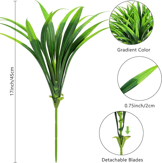 Ouddy Decor 20 Pcs Fake Outdoor Plants Artificial Grass Greenery Stems Faux Plastic Plants UV Resistant for Indoor Outside Garden Hanging Planter Pathway Porch Patio Window Box Home Decor, Green
