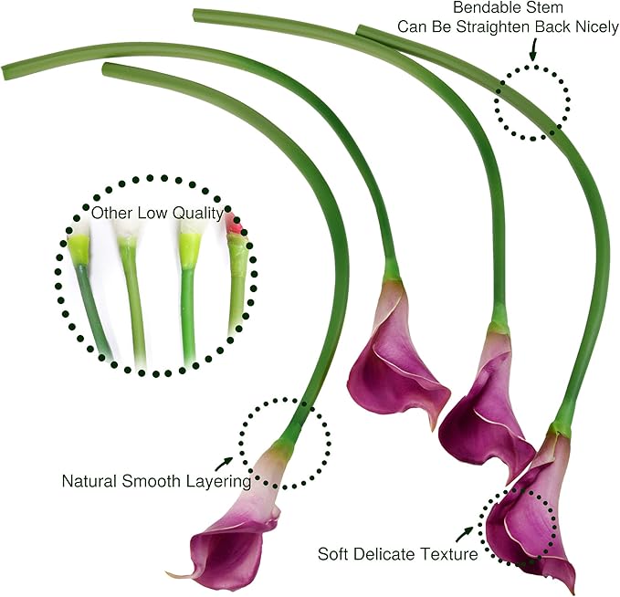 FiveSeasonStuff Real Touch Calla Lily Artificial Flowers, Wedding Bridal Floral Arrangements (25'' 6 Long Stems, Autumn Purple)