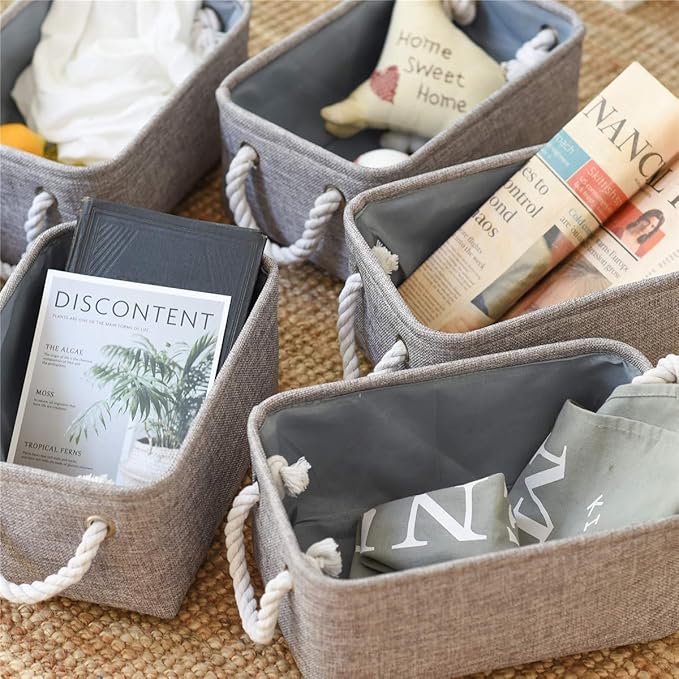 TcaFmac Basket for Organizing Cube Stgorage Bin - Small 6 Pack Fabric Storage Cubes Collapsible Baskets for Shelves with Rope, Bins for Organization Toy(Grey 12x8x5.2 inch)