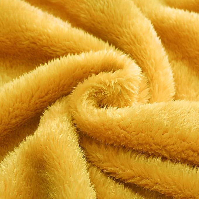 Exclusivo Mezcla Plush Fuzzy Fleece Throw Blanket, Super Soft, Fluffy and Warm Blankets for Couch, Bed, All Season Use (40x50 Inches, Mustard Yellow)