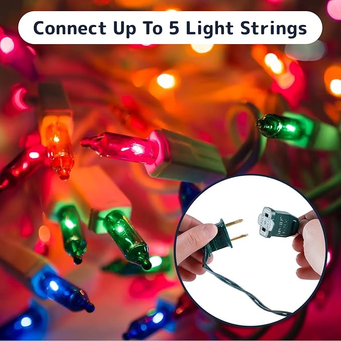 PREXTEX 50 Ct. Multi-Color Christmas Tree Lights with Green Wire - 10 Ft String Lights for Indoor and Outdoor Use - Multicolor Twinkle Christmas Tree Decoration with End-to-End Connectors