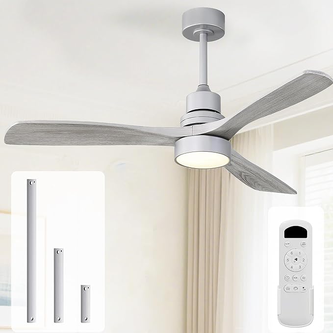 Sofucor Low Profile Ceiling Fan with Lights Remote Control 52 Inch Flush Mount Ceiling Fan Modern Wood Blade Fan for Bedroom Living Room Indoor Outdoor Farmhouse Patio, Noiseless DC Motor