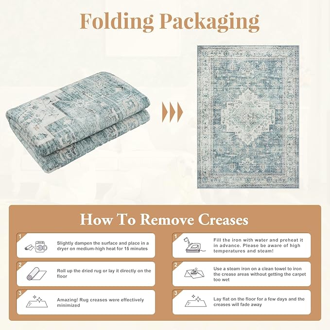 LIVEBOX Washable 2.5x8 Runner Rugs for Entryway Bathroom, Boho Kitchen Floor Mats Long Rug Runners for Hallways Non Slip, Farmhouse Low-Pile Carpet Runners for Laundry Room, Blue