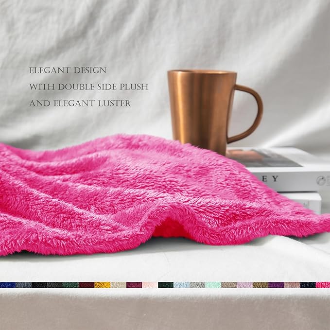 Exclusivo Mezcla Plush Fuzzy Fleece Bed Blanket Queen Size, Super Soft, Fluffy and Warm Blankets Suitable for All Seasons (Hot Pink, 90x90 Inches)