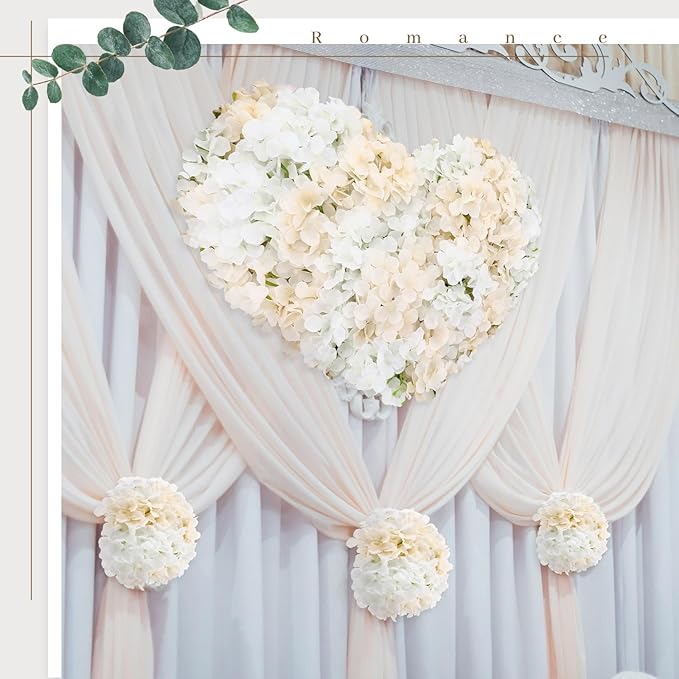 Zeyune 200 Pcs Hydrangea Artificial Flowers, Silk Flower Heads with Stems, Fake Hydrangea Bouquet for Wedding Arch Centerpiece DIY Floral Home Decoration (White and Champagne)